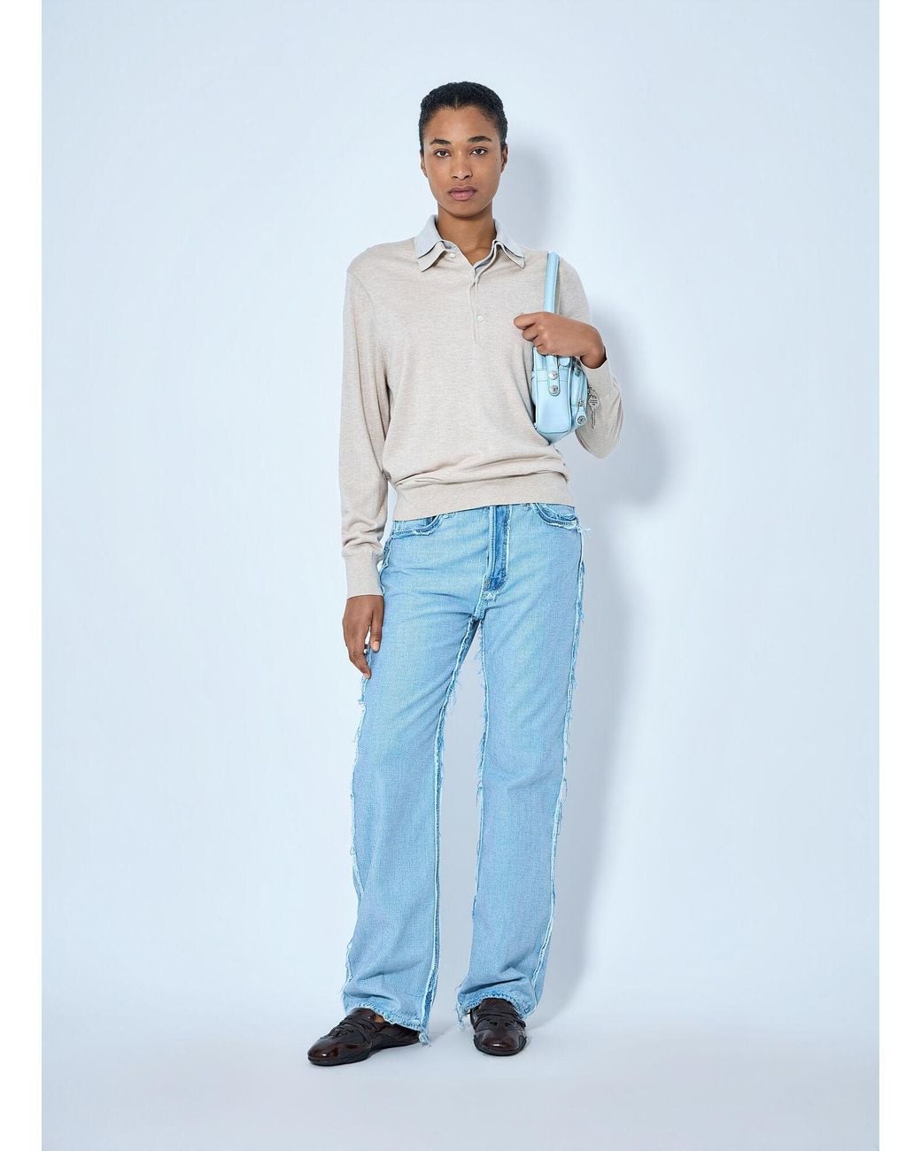 Acne Blue Frayed Denim Jeans