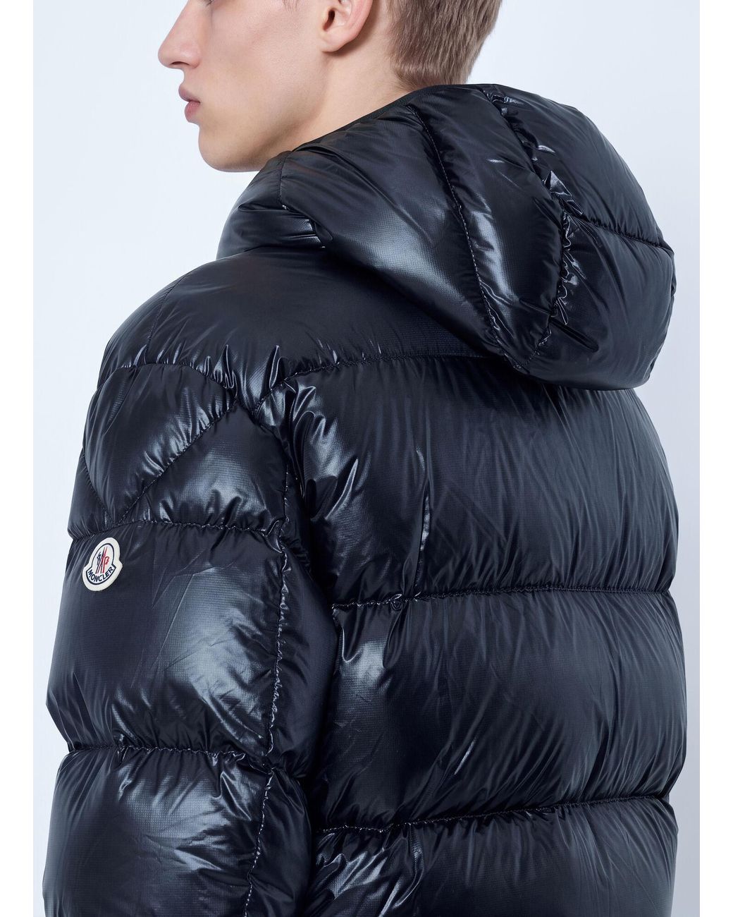 Moncler Blue Anapo Hooded Mid-length Down Jacket for men