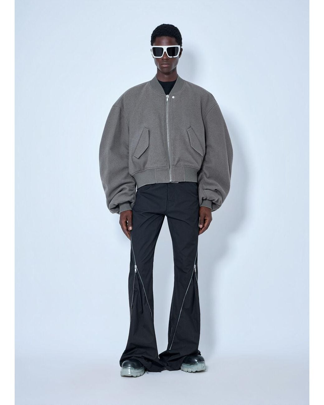 Rick Owens Gray Zip-Up Bomber Jacket for men
