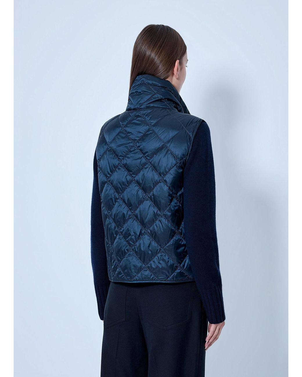Max Mara Blue Quilted Gilet With Drawstring Collar