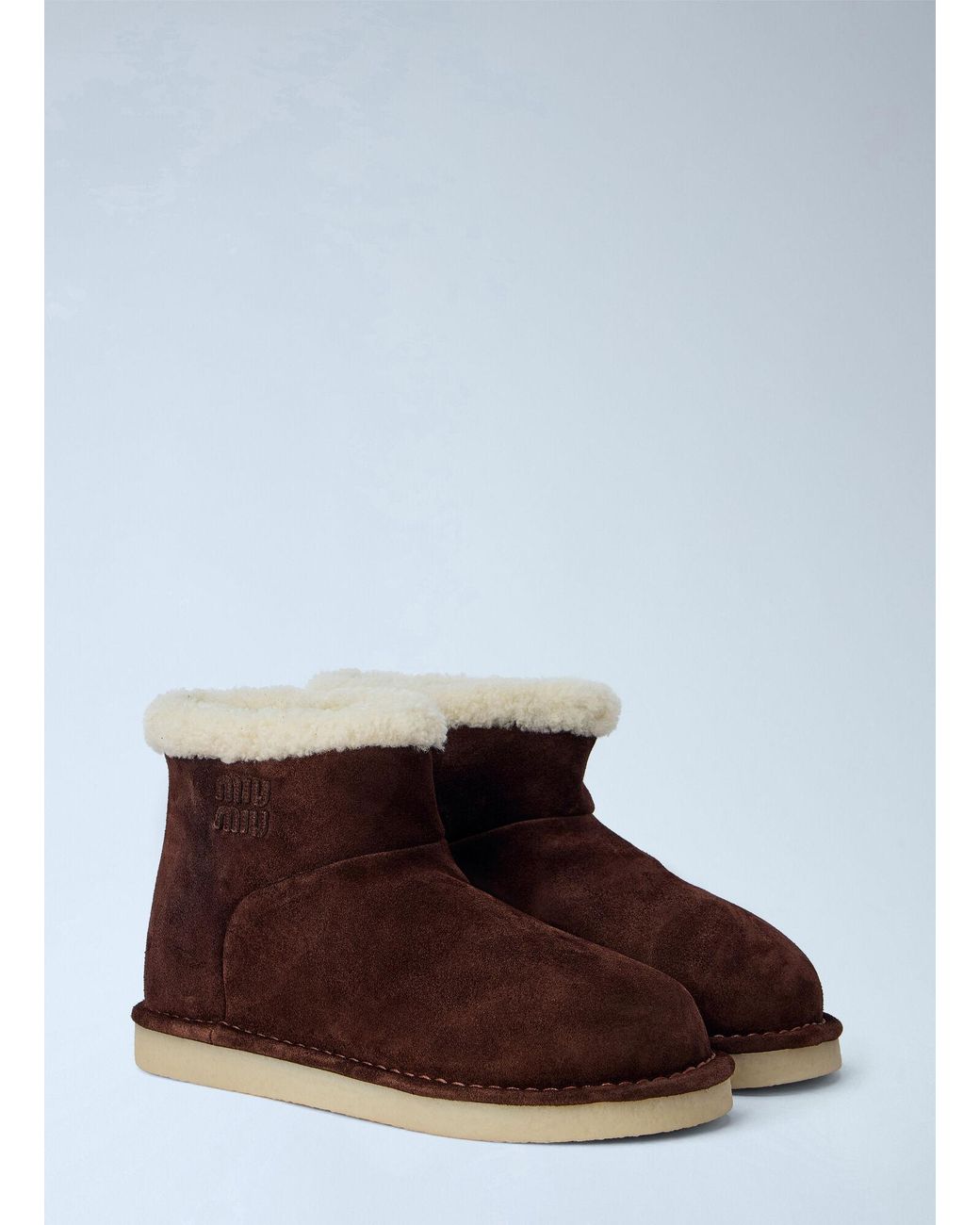 Miu Miu White Shearling-lined Suede Ankle Boots