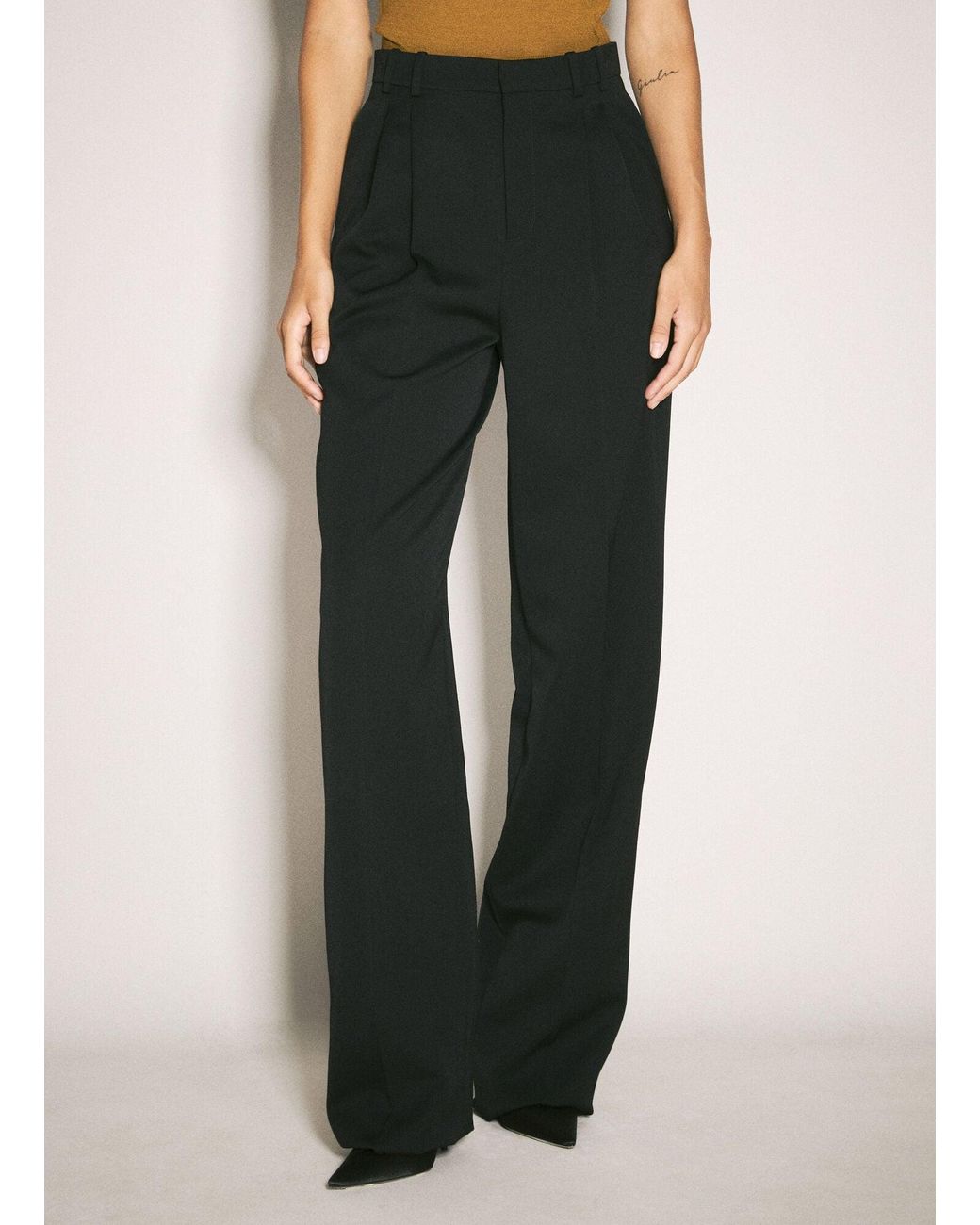 Saint Laurent Black Wide-Leg Wool Pants