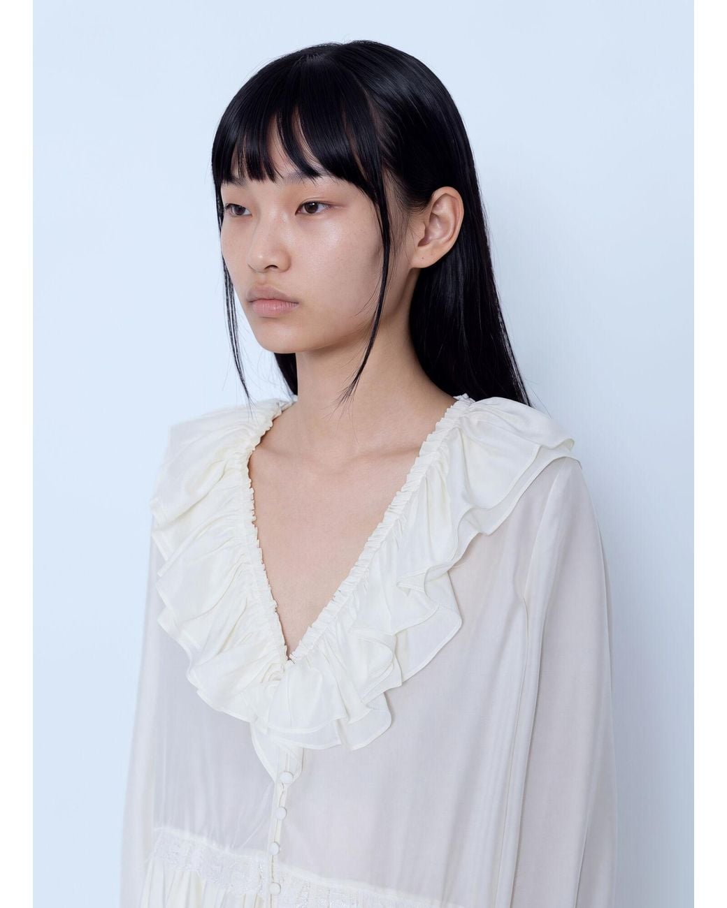 Ganni White Viscose Silk Habotai Frill Blouse
