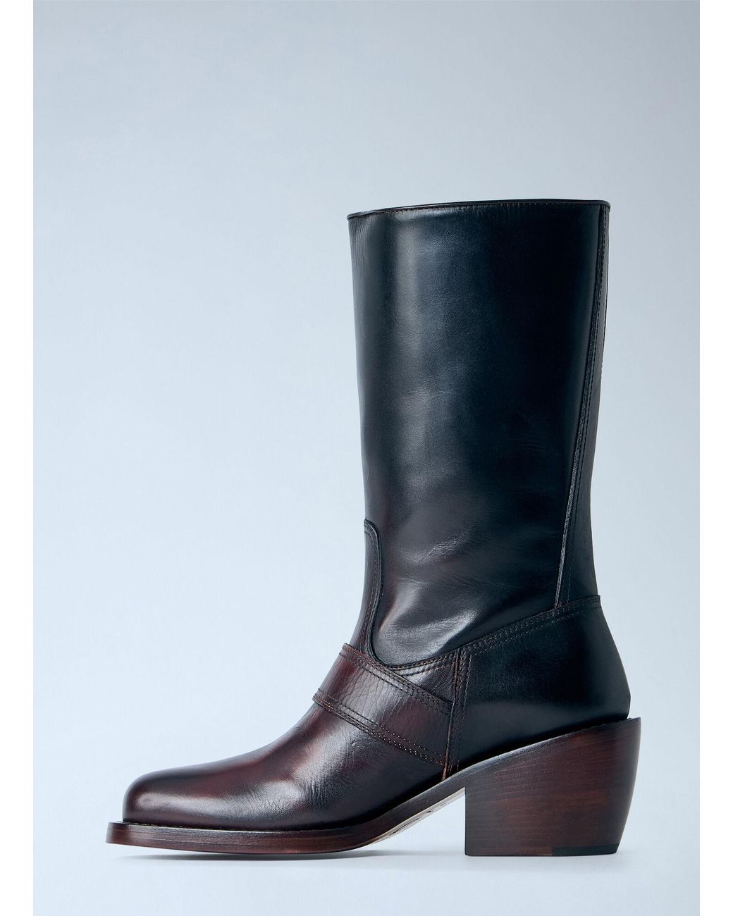 Dries Van Noten Blue Leather Buckle Boots