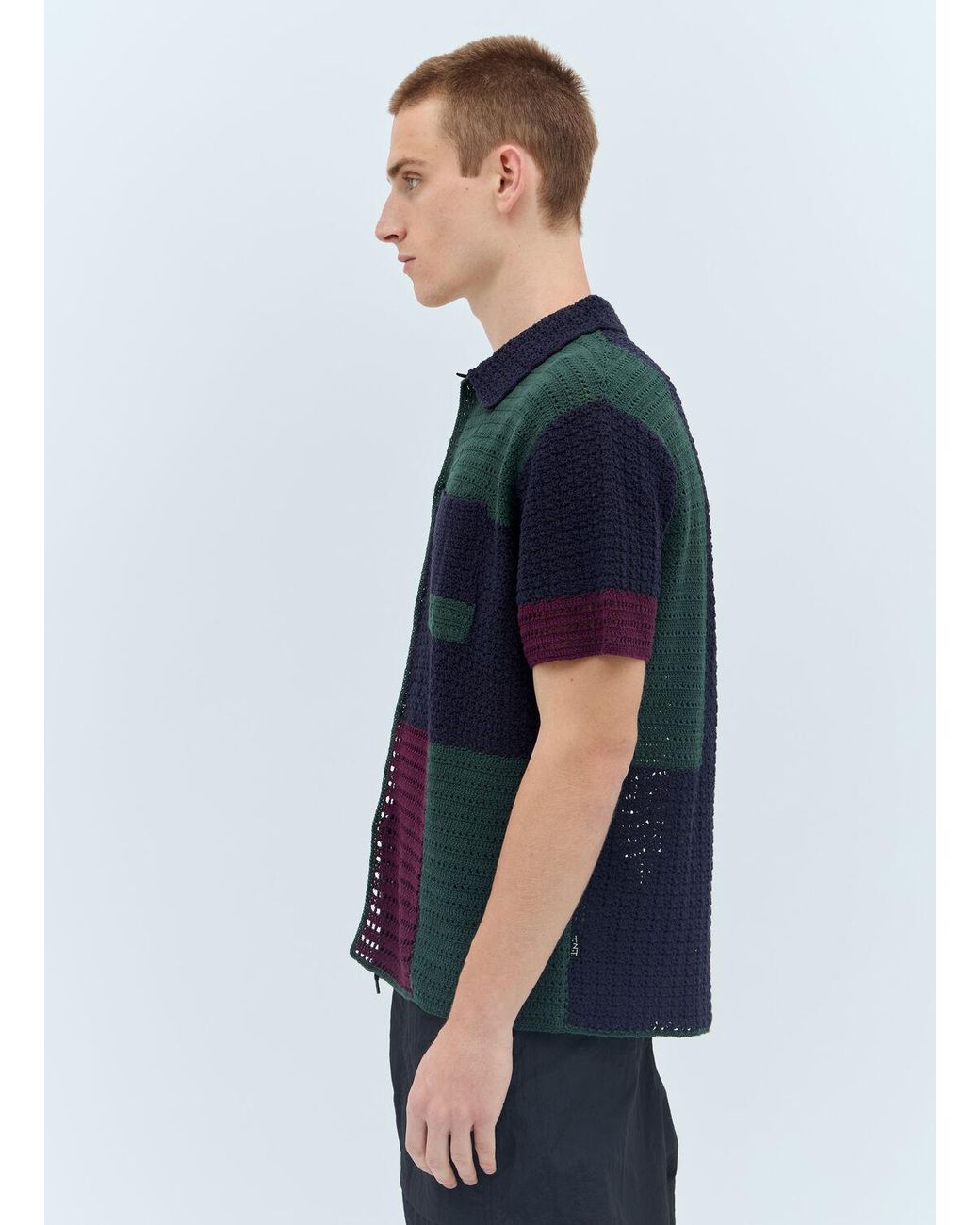 Thisisneverthat Blue Block Crochet Shirt for men