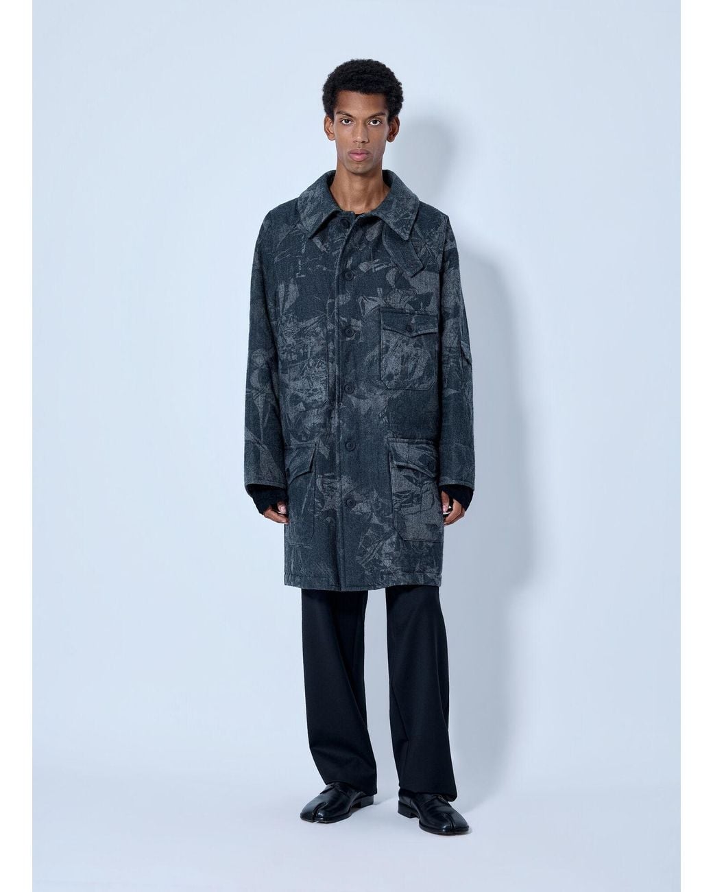 Yohji Yamamoto Blue Scrap Printed Coat for men