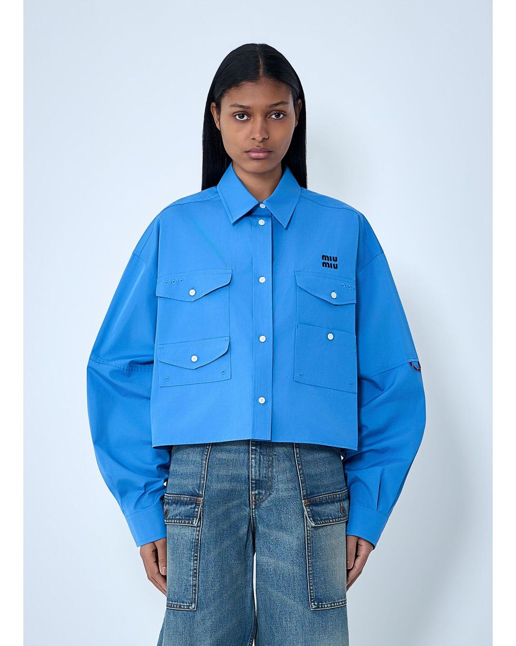 Miu Miu Blue Cropped Utility Shirt