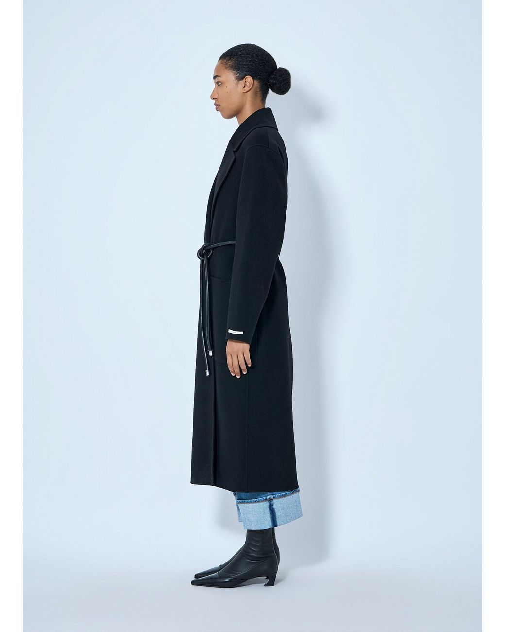 Sportmax Blue Belted Wool Overcoat
