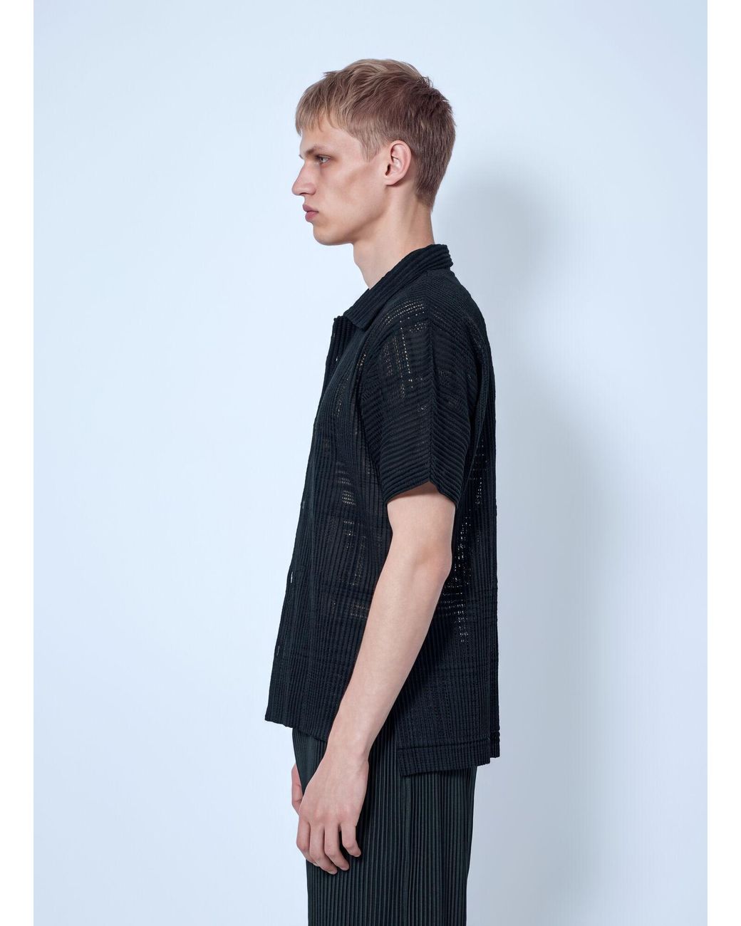 Homme Plissé Issey Miyake Blue Lace Grid Pleats Shirt for men