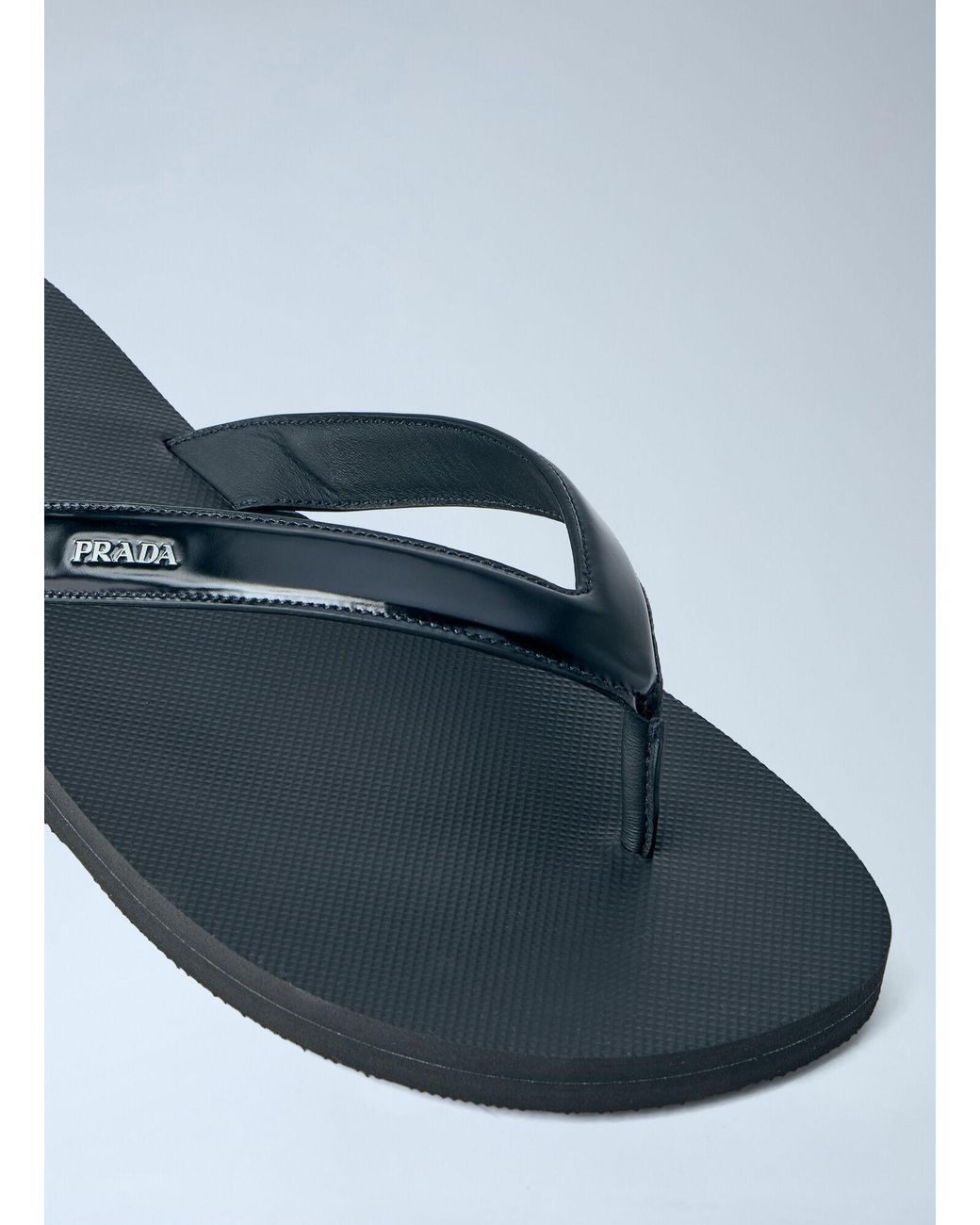 Prada Blue Logo-Embossed Leather Flip-Flop Sandals for men