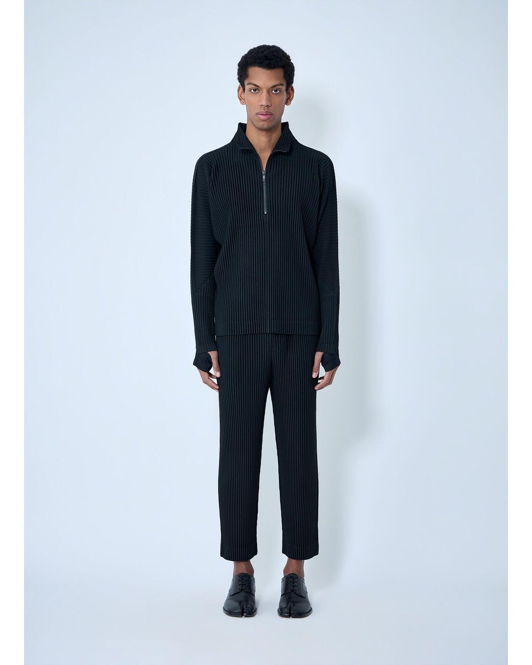 Homme Plissé Issey Miyake Pleated Half-Zip Pullover Sweater in