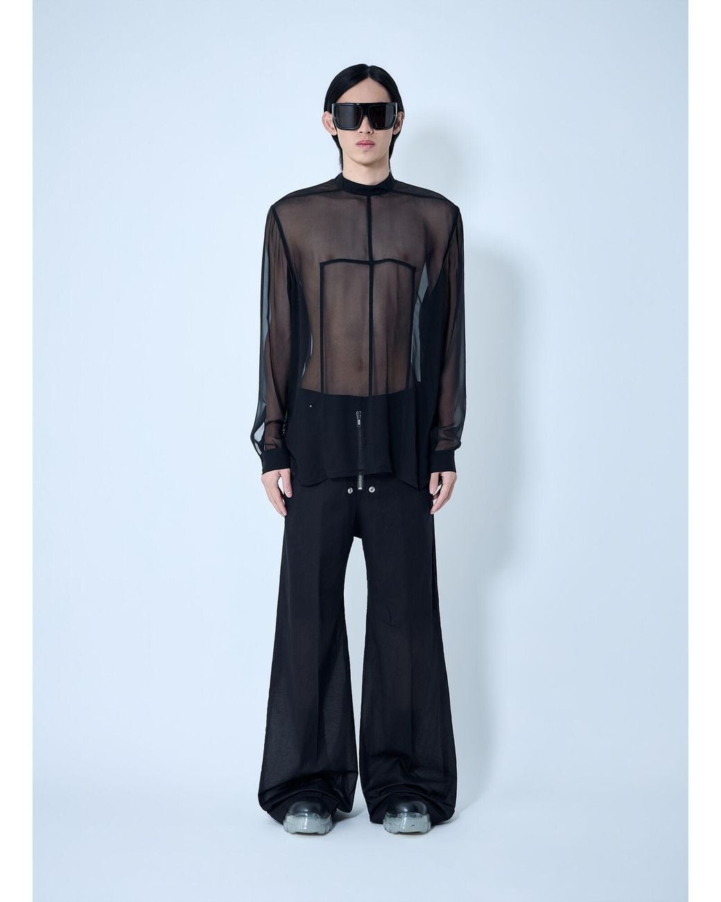 Rick Owens Blue Sheer Panel Shirt for men