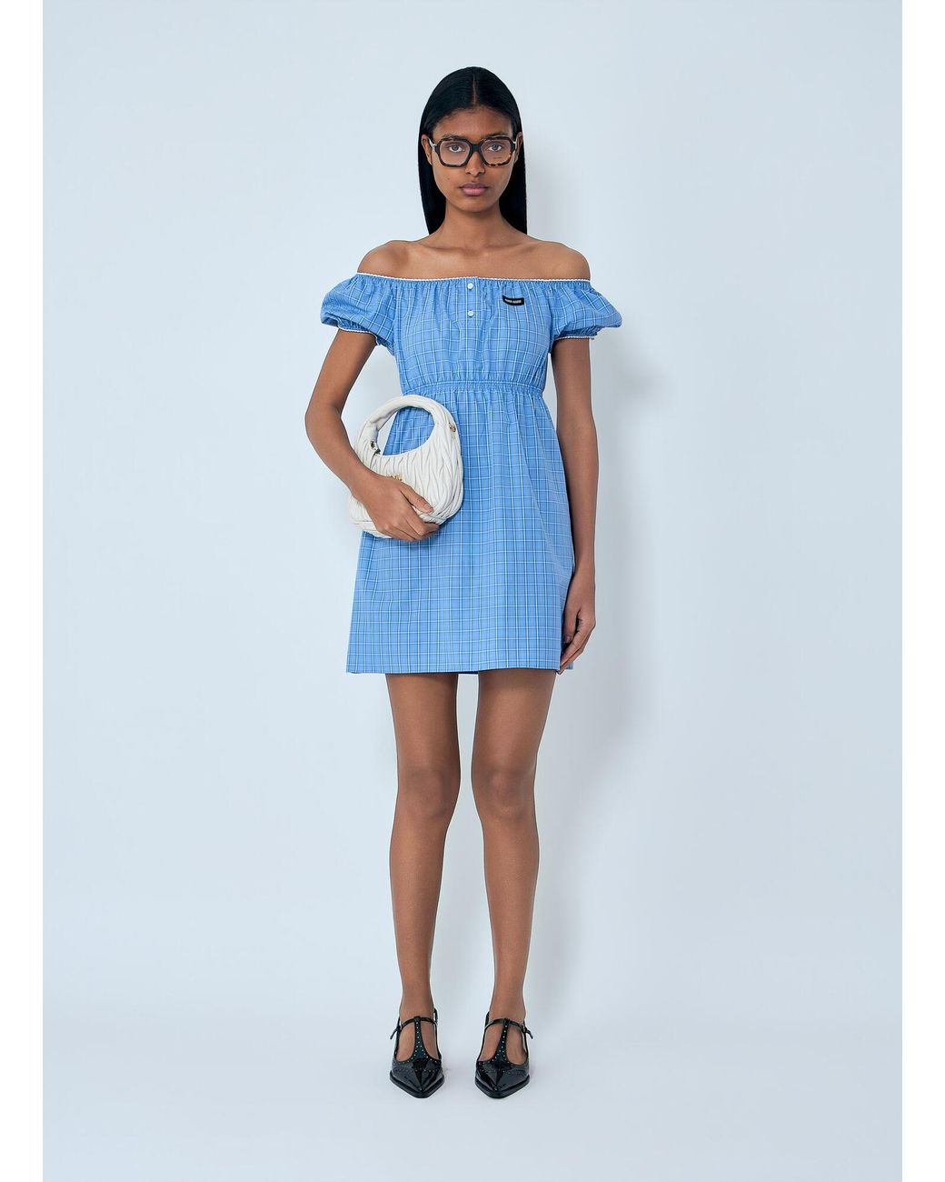 Miu Miu Blue Plaid-Pattern Mini Dress