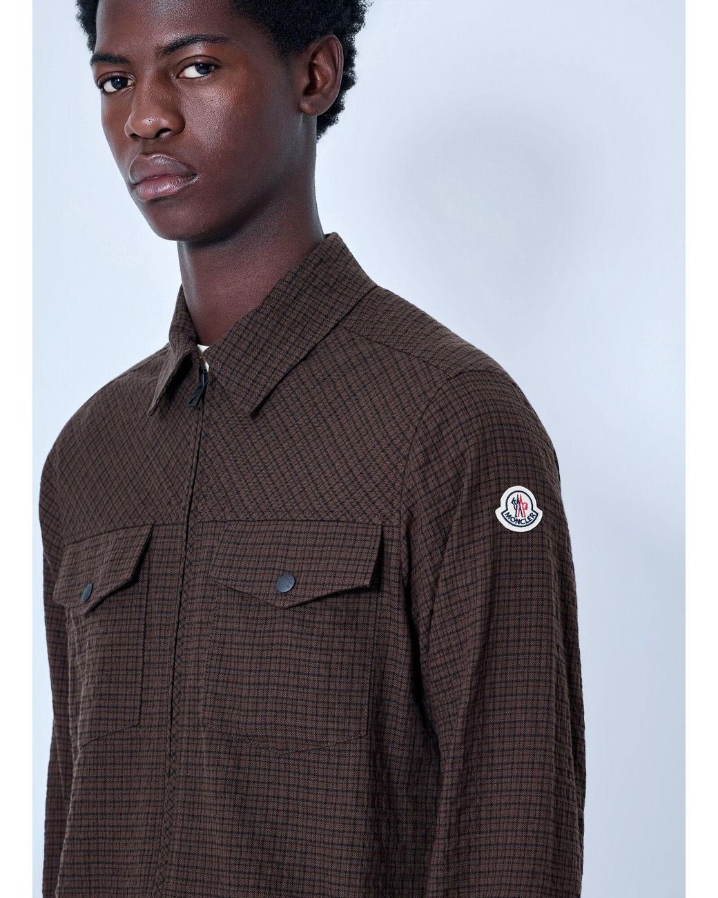 Moncler Brown Checked Zip-Up Jacket for men