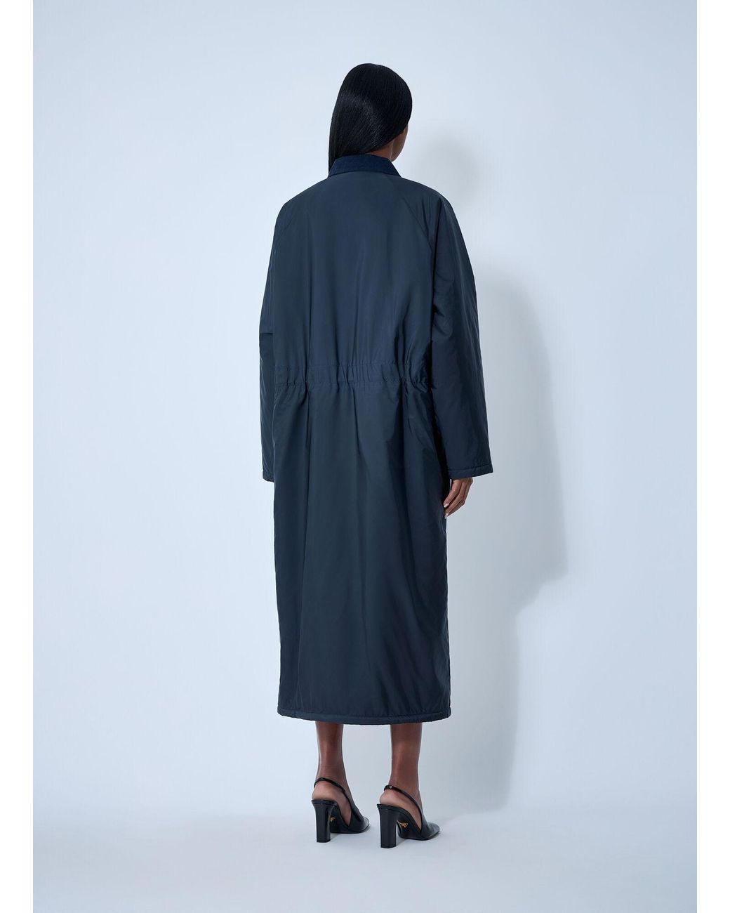 Prada Blue Logo Print Long Coat
