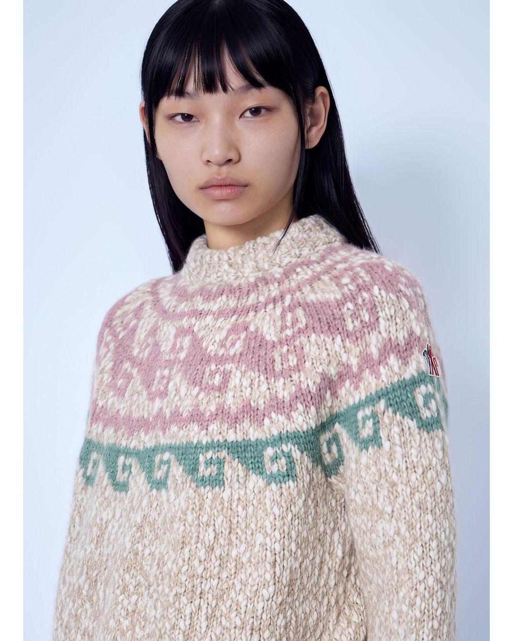 Moncler White Geometric Jacquard Wool Blend Jumper