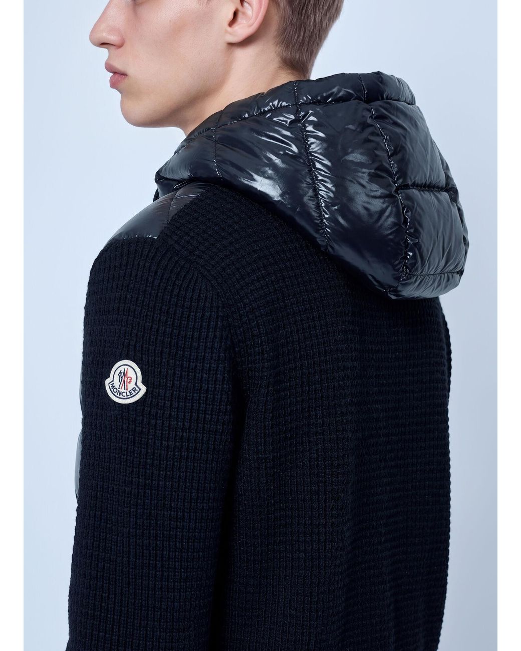 Moncler Blue Cashmere & Wool Blend Padded Zip-up Cardigan for men