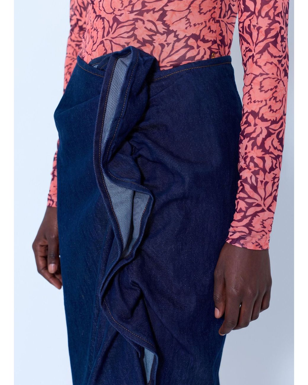 Dries Van Noten Blue Sinas Ruffle Denim Midi Skirt