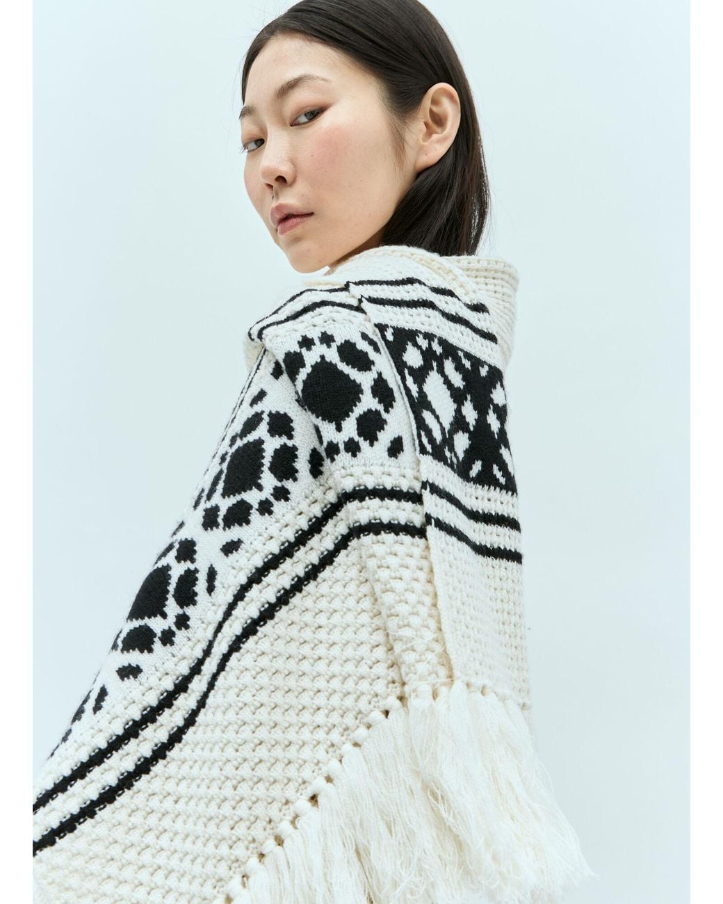 Max Mara White Wool Cashmere Crocheted Jacquard Scarf