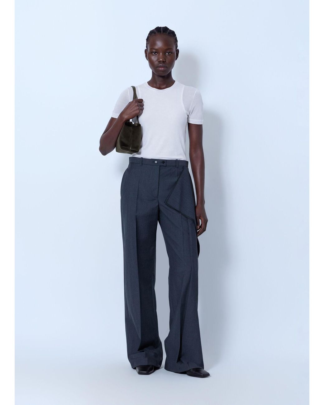 Jil Sander Blue Fil-À-Fil Dressy Wool Pants