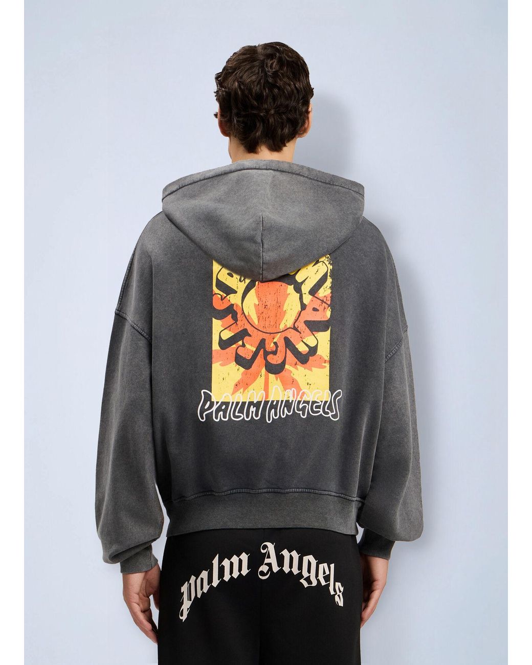 Palm Angels Gray Palm Leaf Loose Zip Hoodie for men