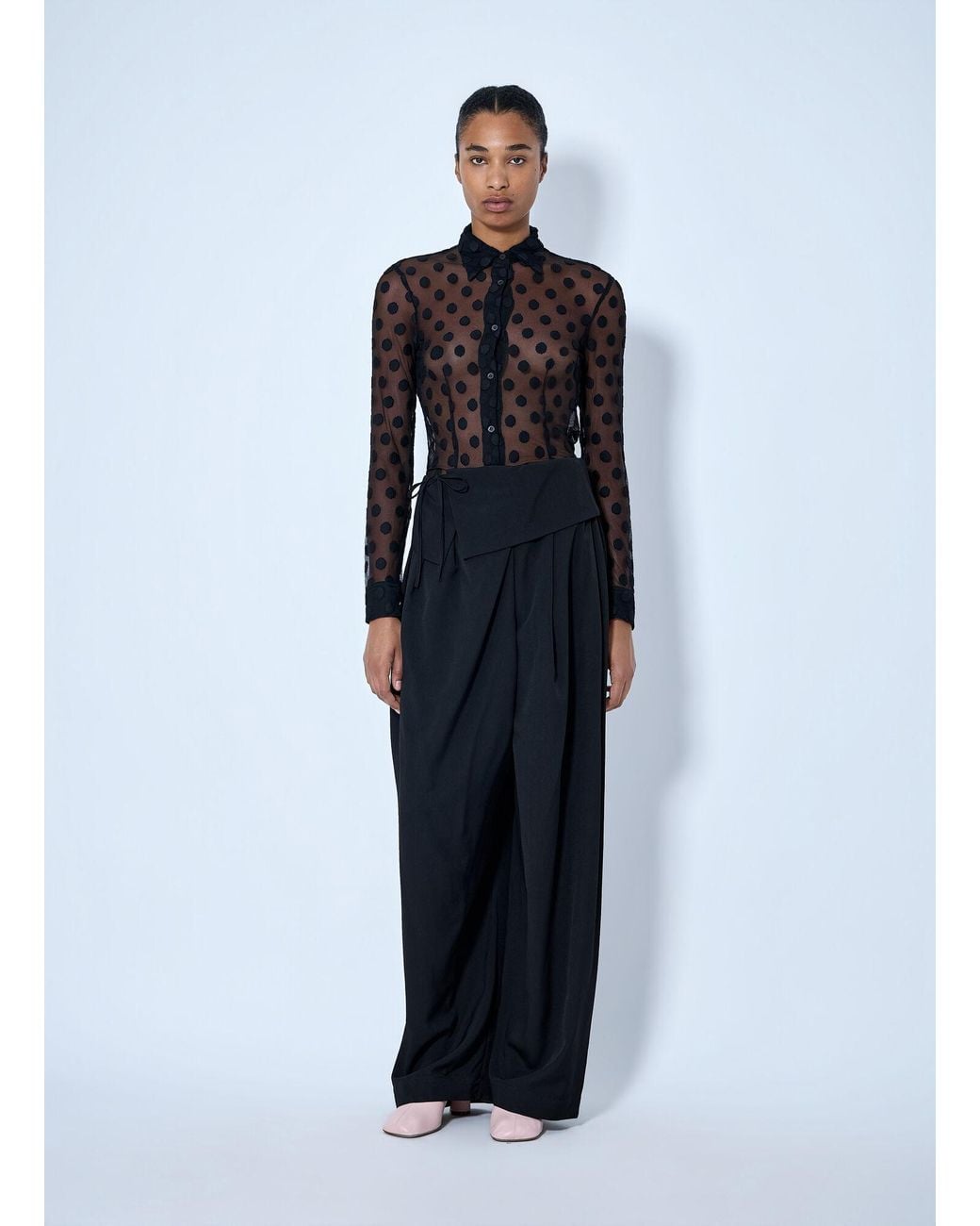 Dries Van Noten Blue Polka-Dot Cotton-Blend Tulle Shirt