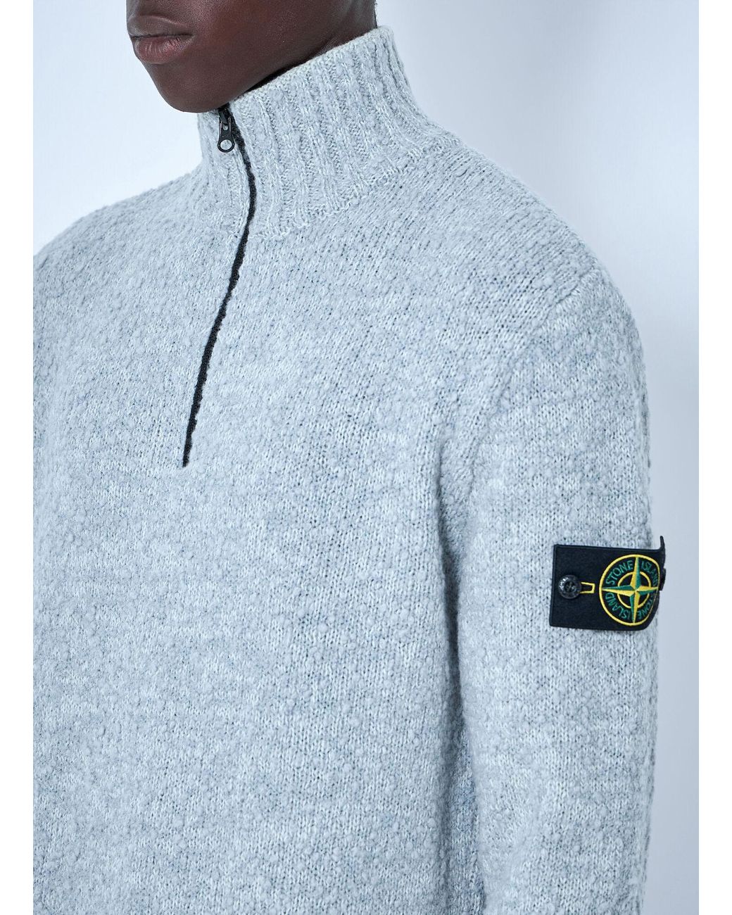 Stone Island Blue Half-Zip Wool Sweater for men