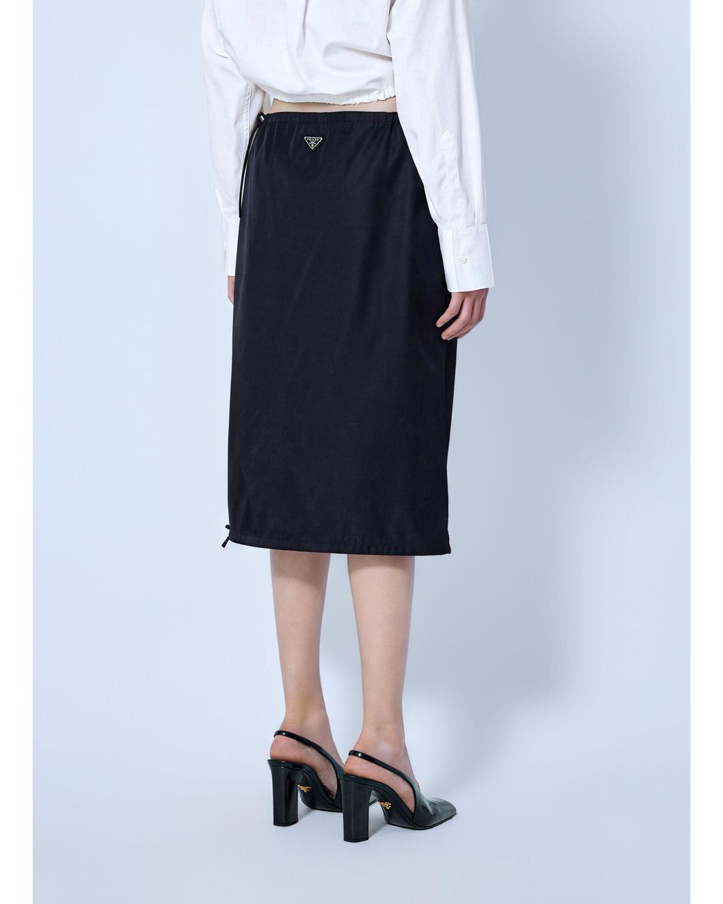 Prada Blue Elastic Waist Re-Nylon Midi Skirt