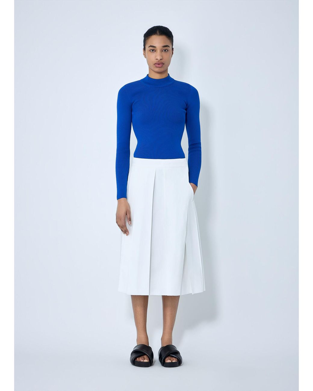 Jil Sander Blue Pleated Midi Skirt