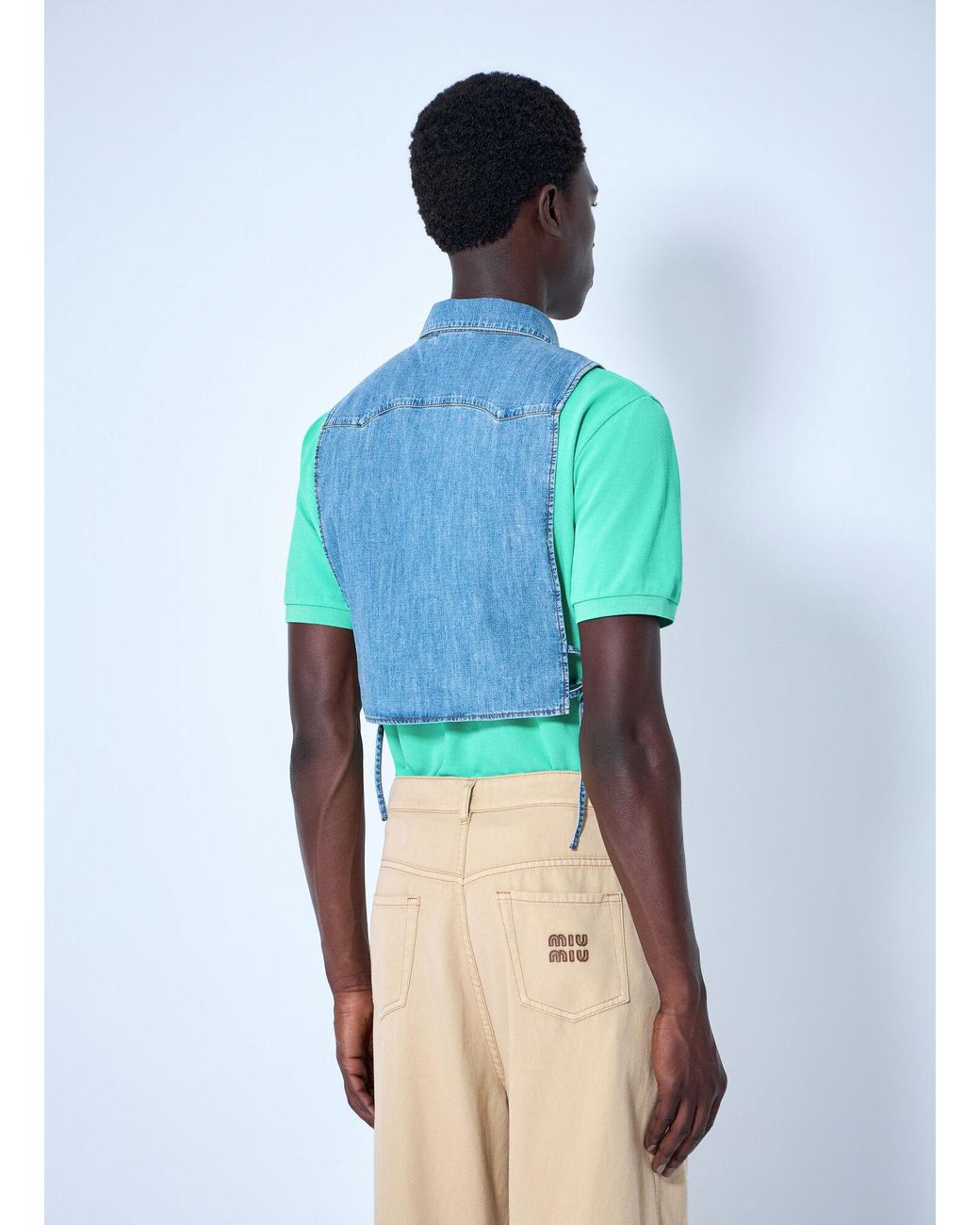 Miu Miu Blue Cropped Chambray Tie Shirt for men