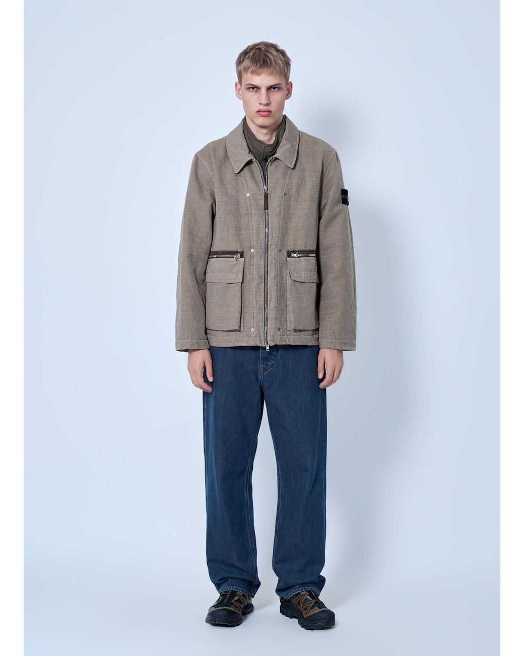 Stone Island Gray Textured Zip Jacket for men