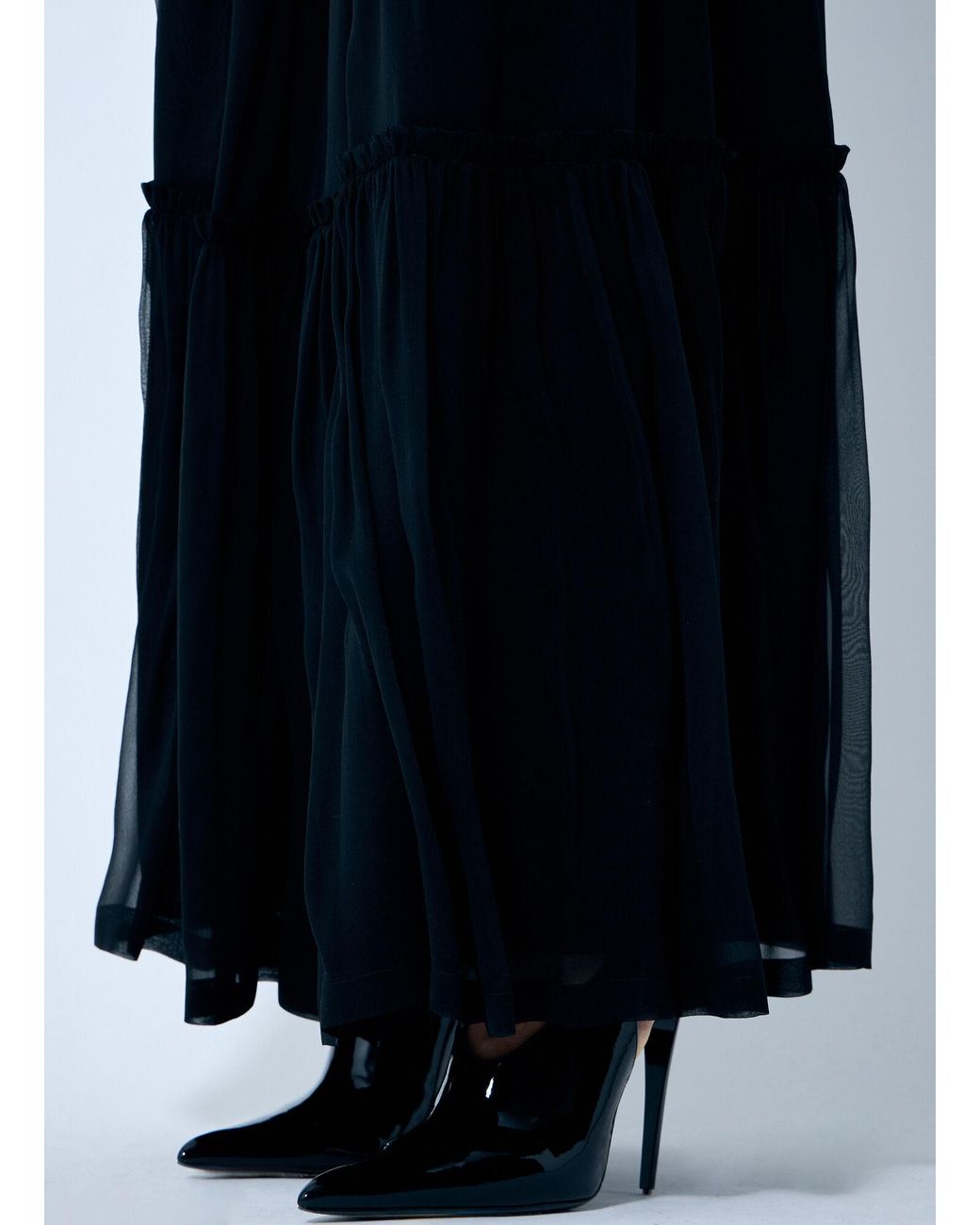 Saint Laurent Blue Ruffled Silk Skirt