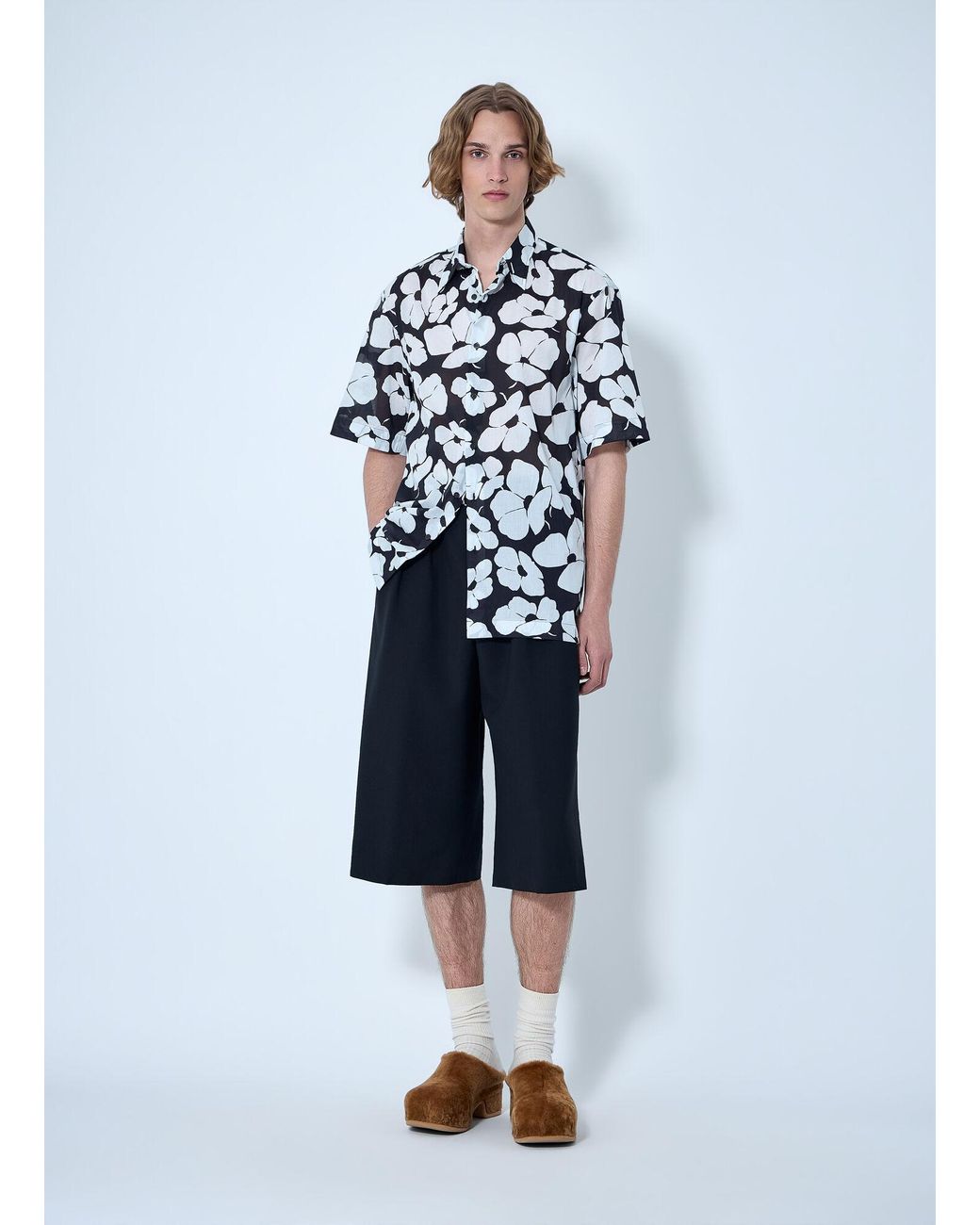 Dries Van Noten Blue Floral Short-Sleeve Shirt for men