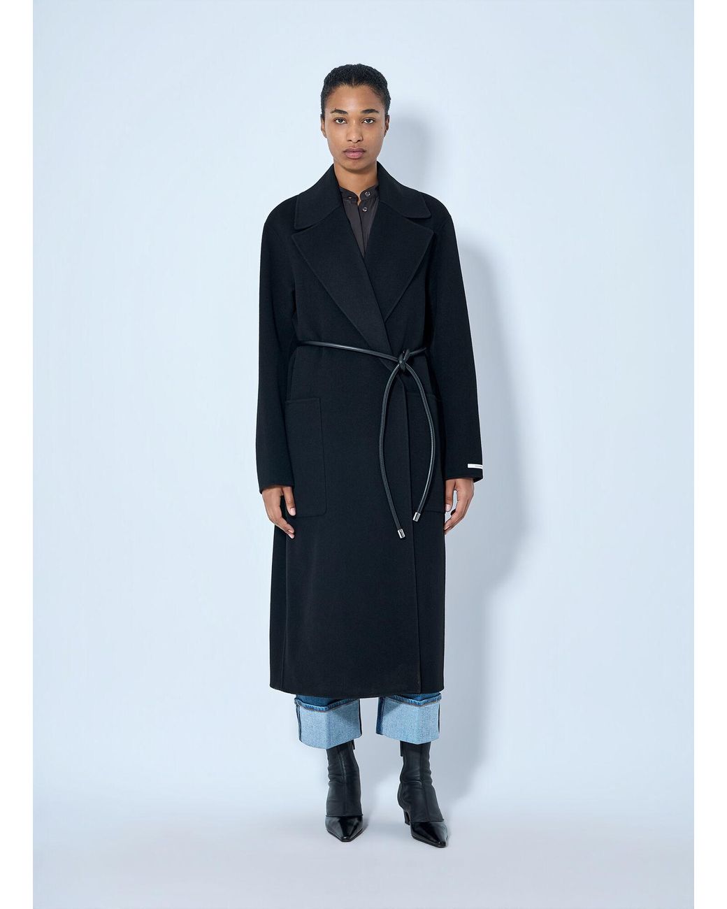 Sportmax Blue Belted Wool Overcoat
