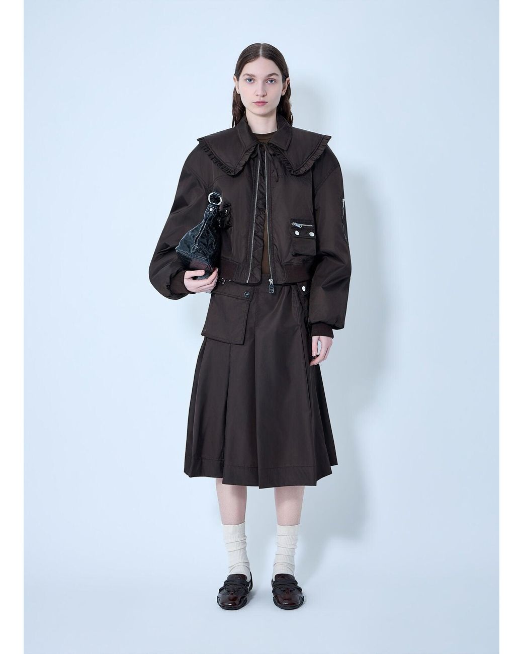 Ganni Black Duchesse Nylon Bomber Jacket