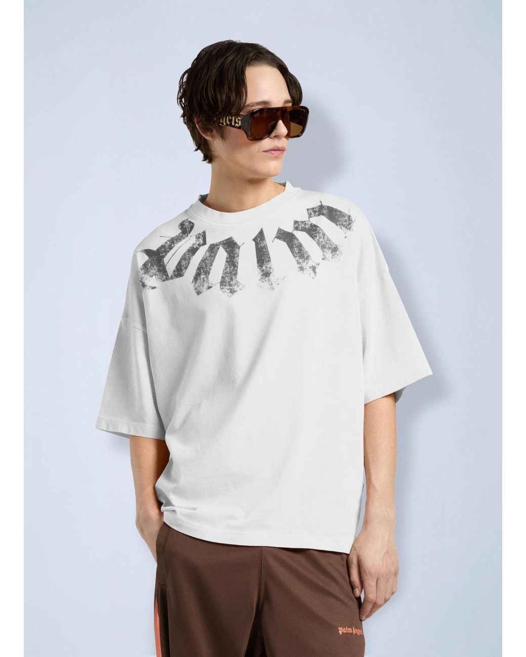 Palm Angels White Big Neck Logo Loose Tee for men