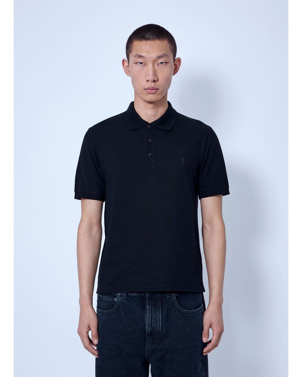 Saint Laurent Blue Embroidered Logo Polo Shirt for men
