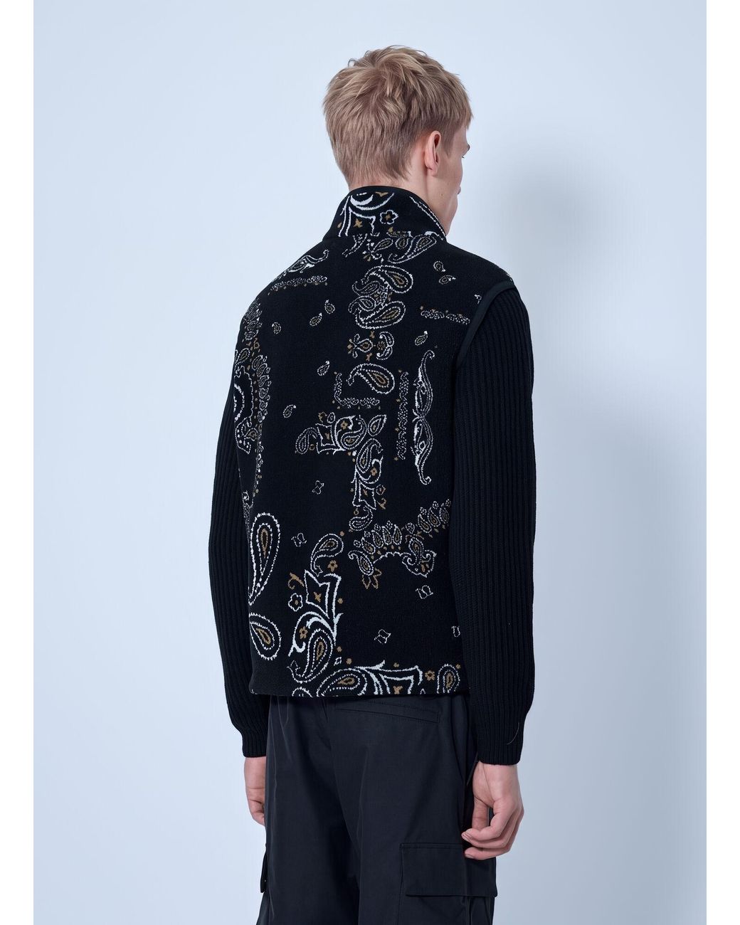 Moncler Blue Reversible Paisley Print Padded Teddy Gilet for men