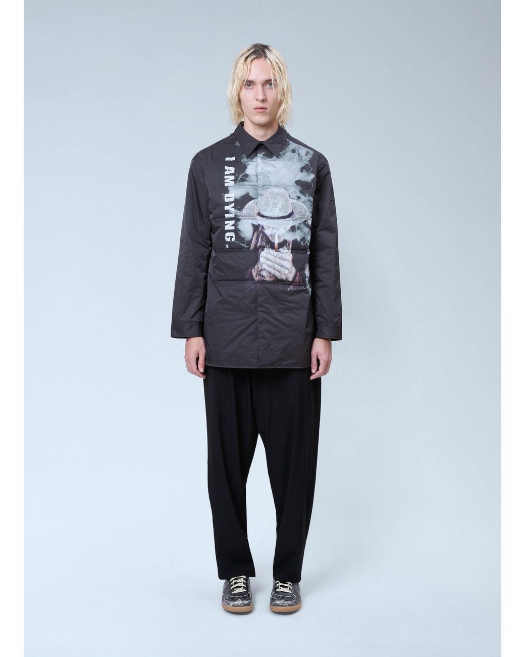 Yohji Yamamoto Blue Printed Padded Shirt for men