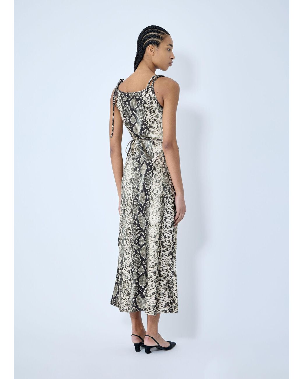 Acne White Satin Python Print Midi Dress