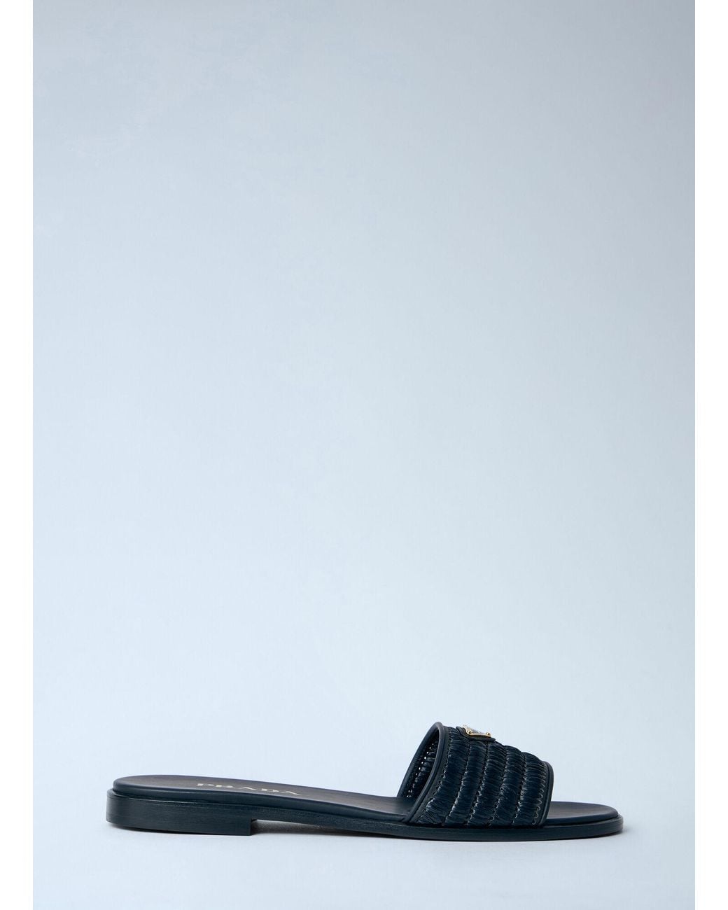 Prada Blue Leather Slides With Crochet Details