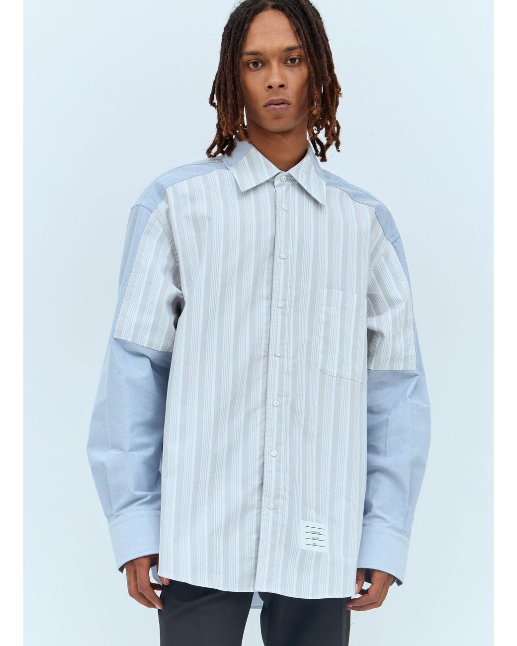 Thom Browne Blue Oversized Striped Shirt for men