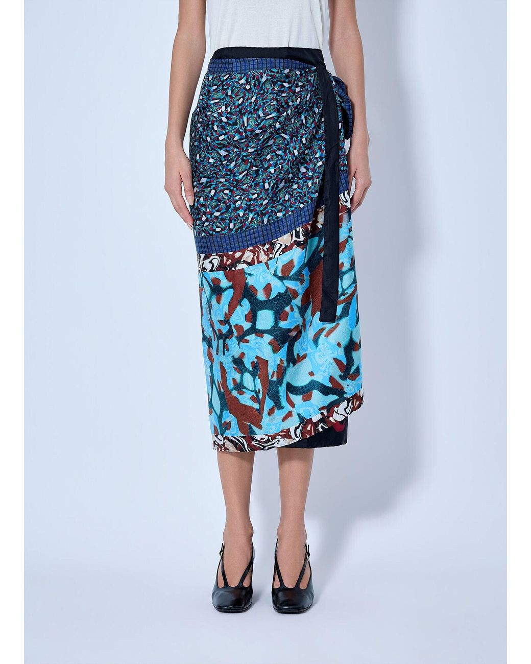 Dries Van Noten Blue Scarfy Long Skirt