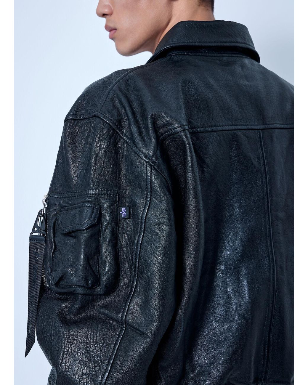 Alpha Industries Blue Cwu-36/P Leather Uv Loose Bomber Jacket