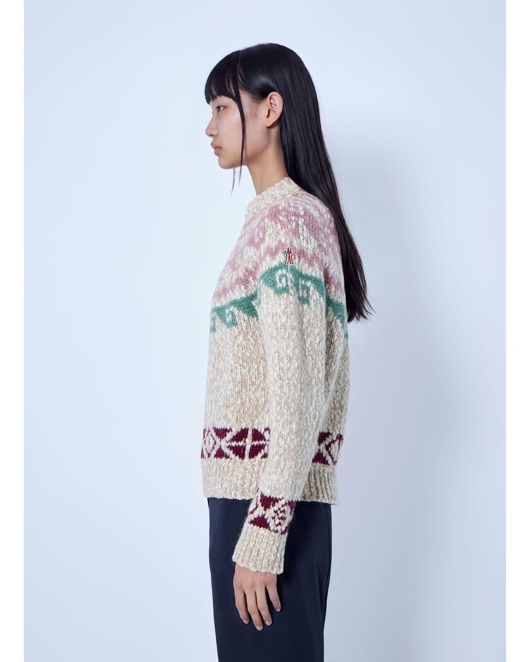 Moncler White Geometric Jacquard Wool Blend Jumper