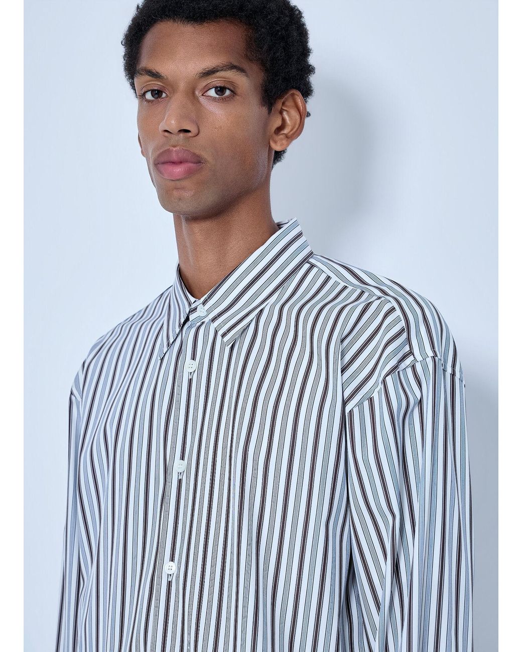 Dries Van Noten Blue Croom Stripe Cotton Poplin Shirt for men
