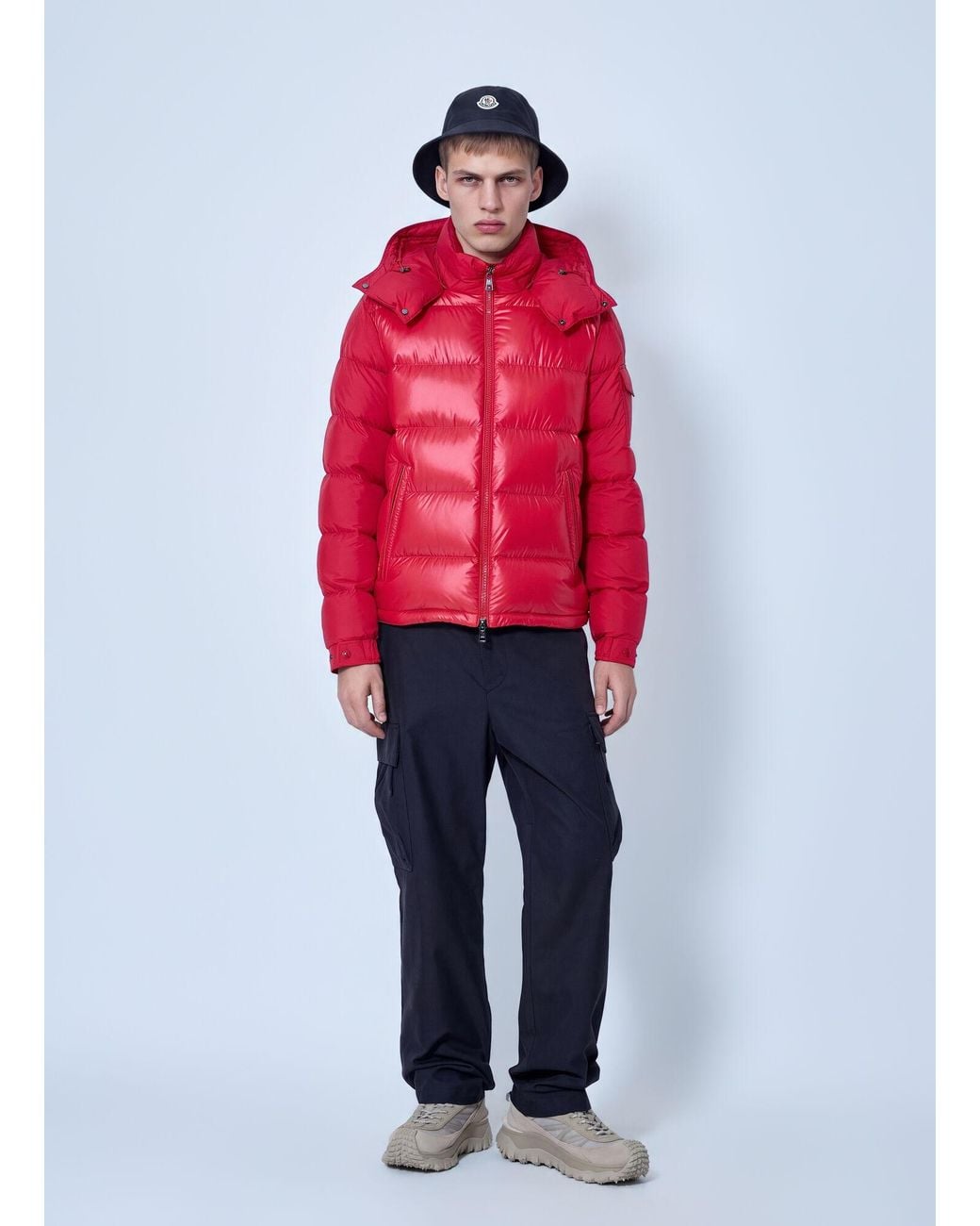 Moncler Red Maya Hooded Short Down Jacket for men