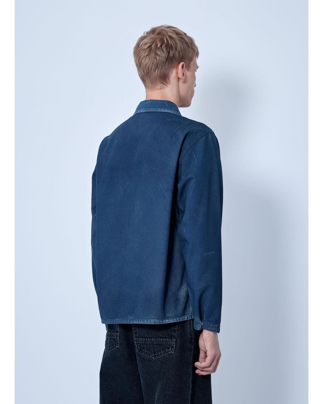 Stone Island Blue Zip-front Overshirt With Patch Pocket for men