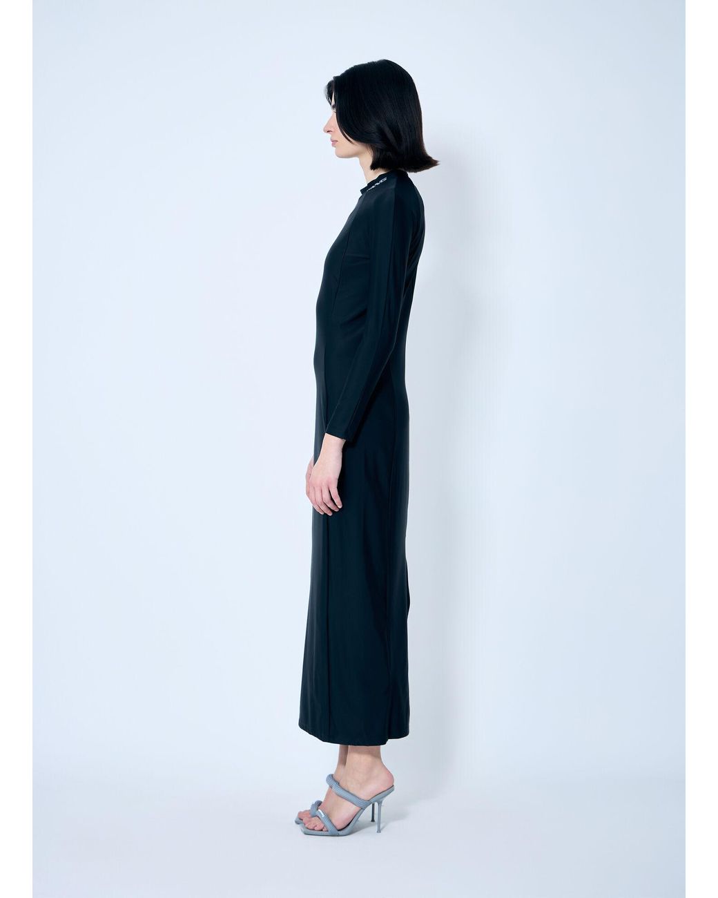 Alexander Wang Blue Ruched Wide V Neck Maxi Dress