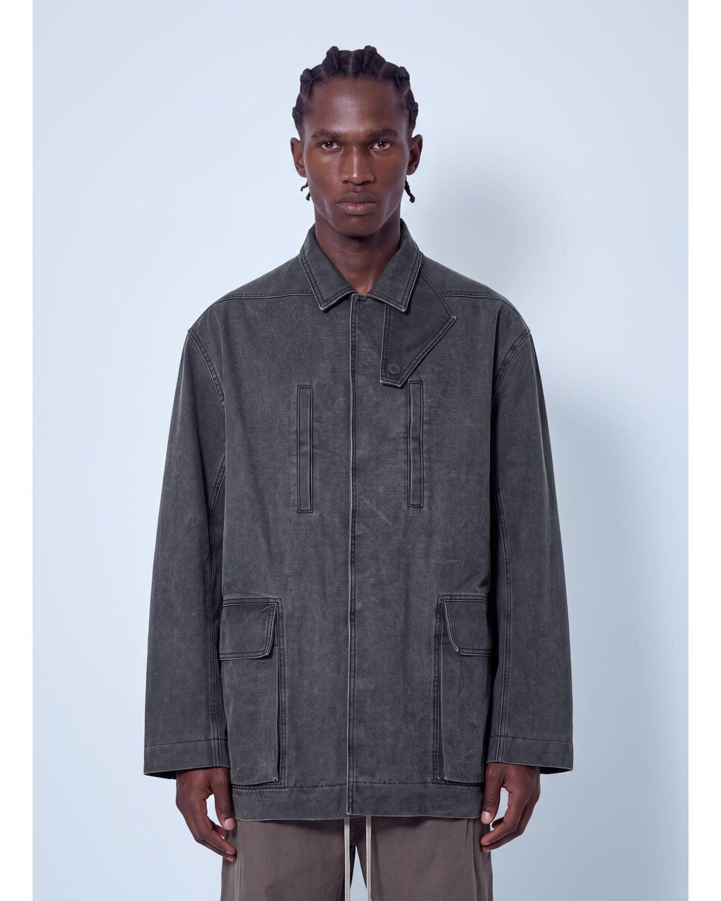 Rick Owens Blue Collared Canvas Mac Jacket for men